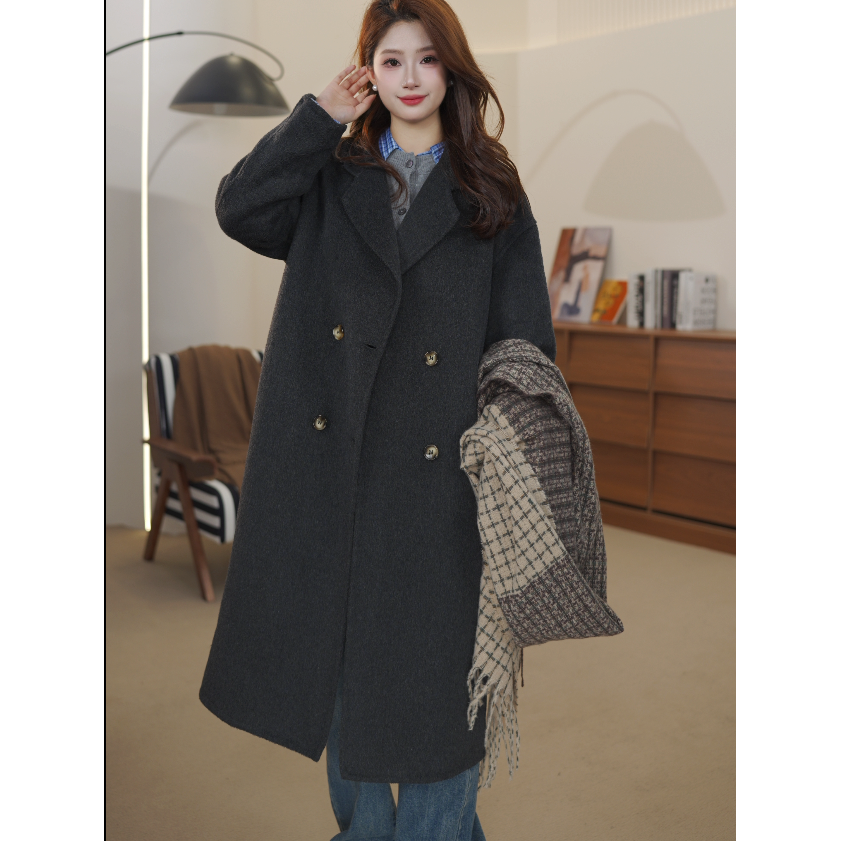 西装领经典羊毛大衣长款显瘦百搭气质韩版秋冬新款外套大衣
