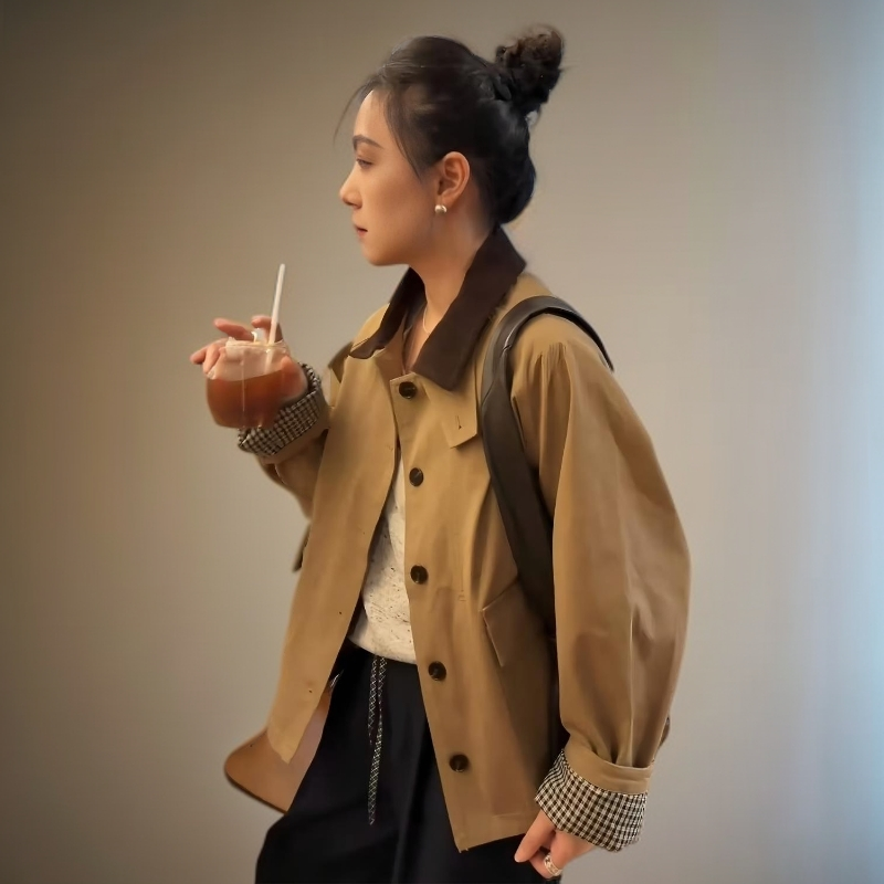 欧货设计感拼色风衣女秋季新款时尚百搭洋气显瘦短款外套潮