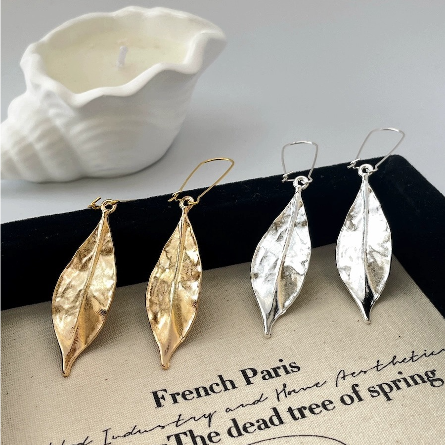合金耳饰 复古夸张大气欧美金色树叶耳环轻奢高级感长款显脸瘦