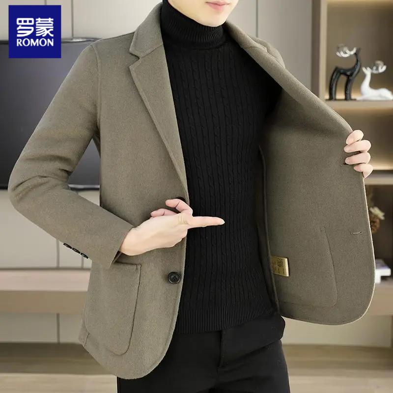 罗蒙2025羊毛呢西服外套男士修身双面尼西装上衣秋冬大衣男款冬季