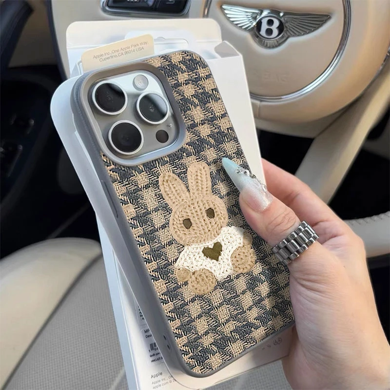 非立体毛衣小兔适用苹果16/15手机壳iPhone14promax13荔枝纹12软