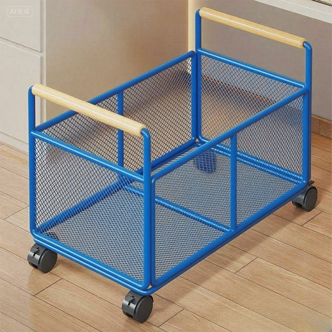 学习桌旁书籍课本收纳箱多功能学习用品储物箱落地带轮书包置物架