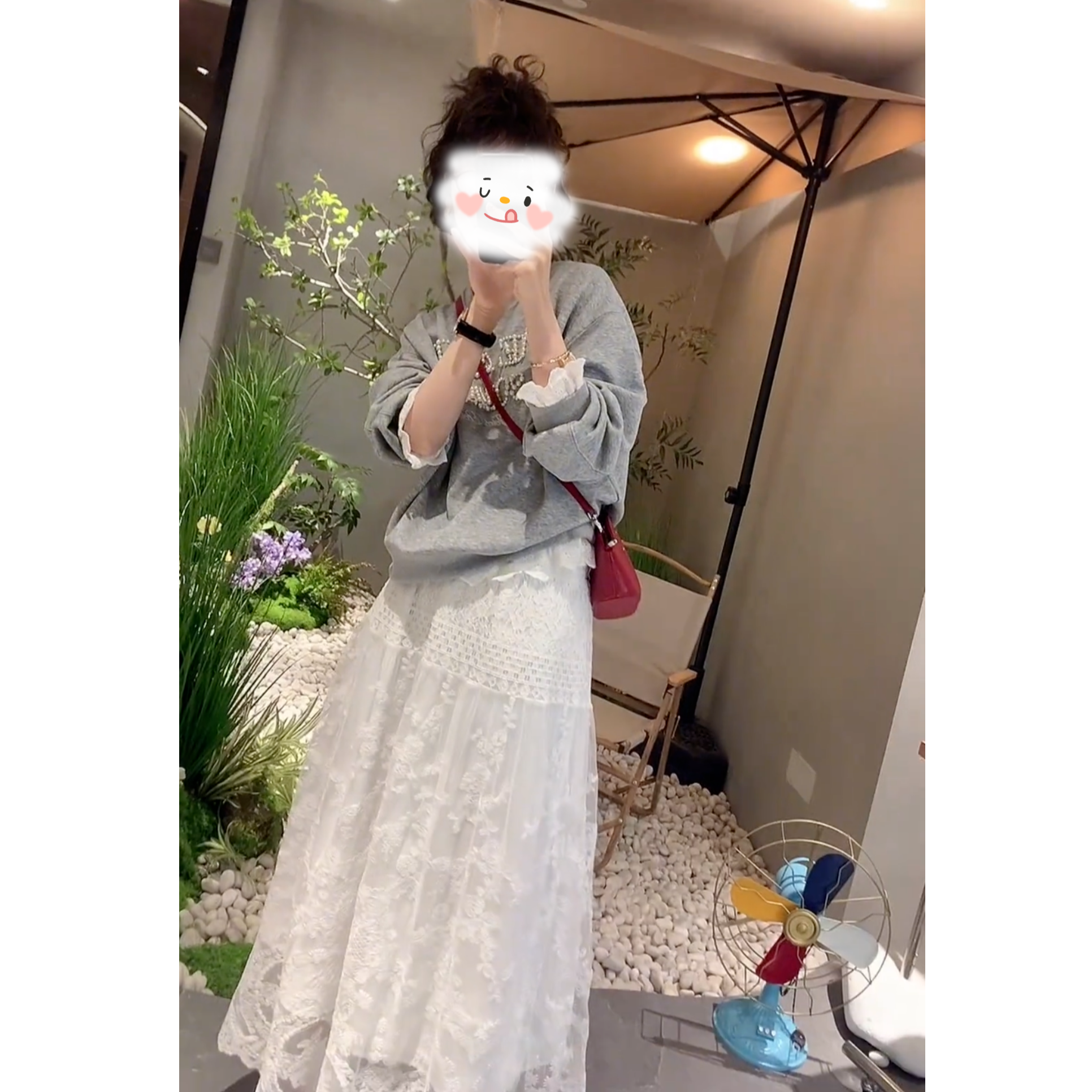 2025春秋春季新款气质假两件字母刺绣卫衣蕾丝边时尚百搭半身裙