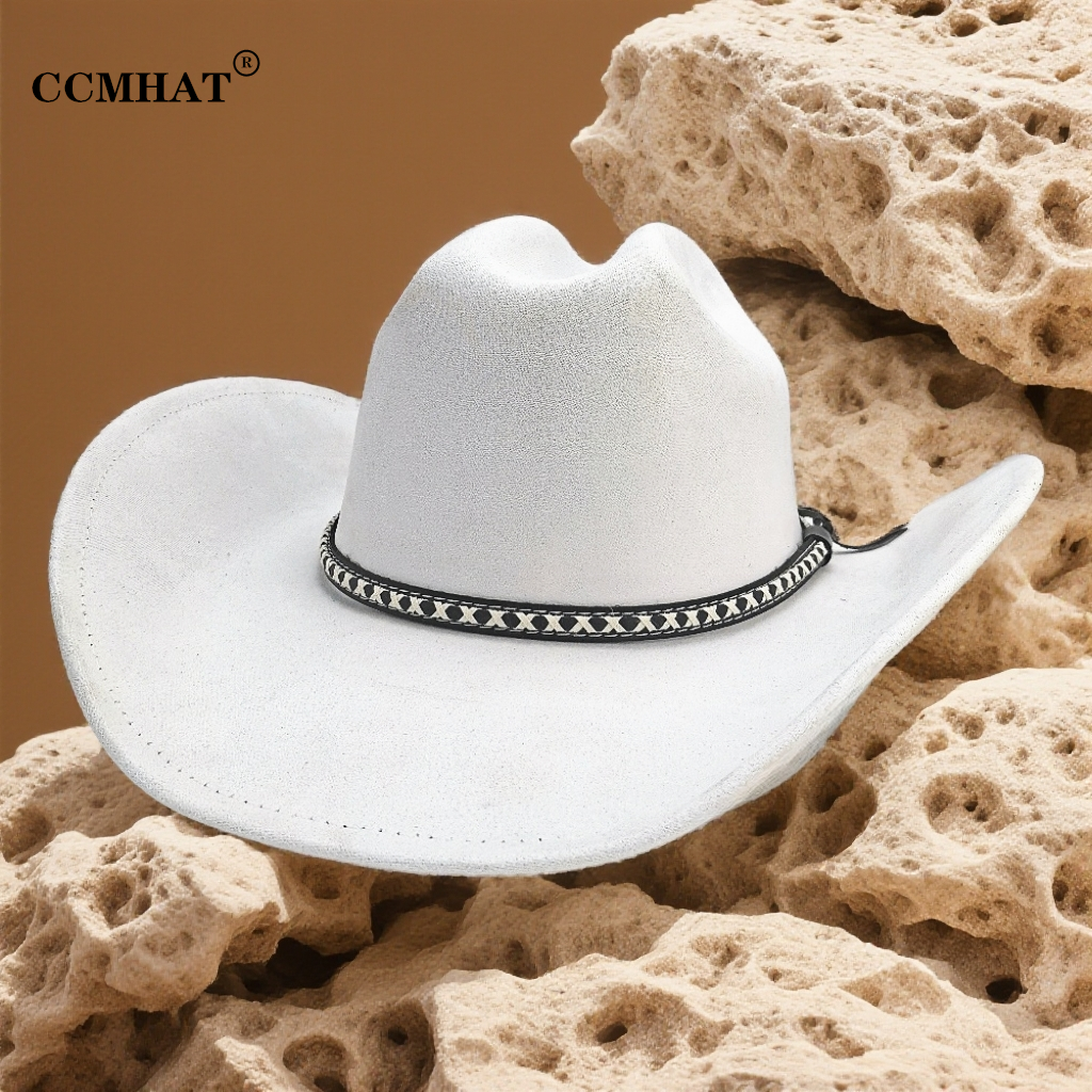 CCMHAT黄石西部牛仔帽复古白色麂皮绒蒙古藏族礼帽春秋冬牛仔毡帽