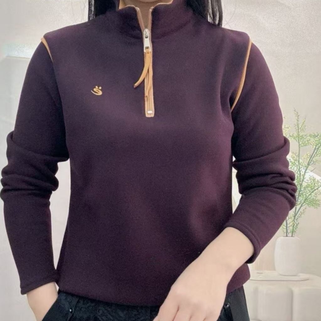 2643#【加绒加厚】拉链刺绣纯色百搭时尚加绒保暖长袖（4色可选）