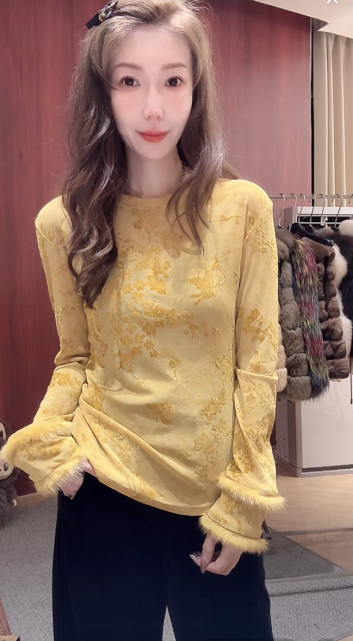 DEDM•STUDIO/气质减龄显瘦百搭休闲植绒提花长袖上衣2509CS/72112