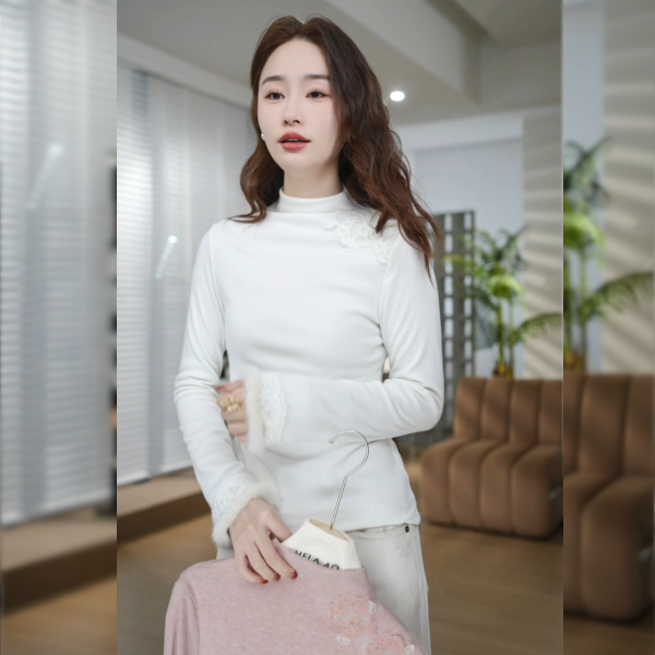 HELA AOMI“水貂织花” 立体花朵小众洋气打底针织衫CY5DM39514