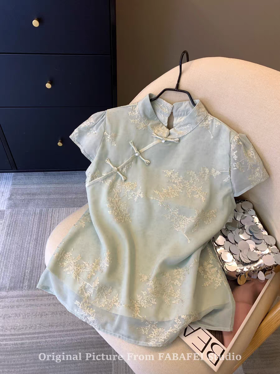 新中式国风超仙短袖衬衫女夏季2025新款古风斜襟改良旗袍盘扣上衣