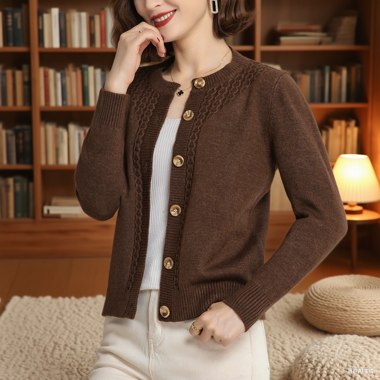 重磅爆款秋冬款羊毛衫女短款宽松针织开衫纯色圆领毛衣外套外搭