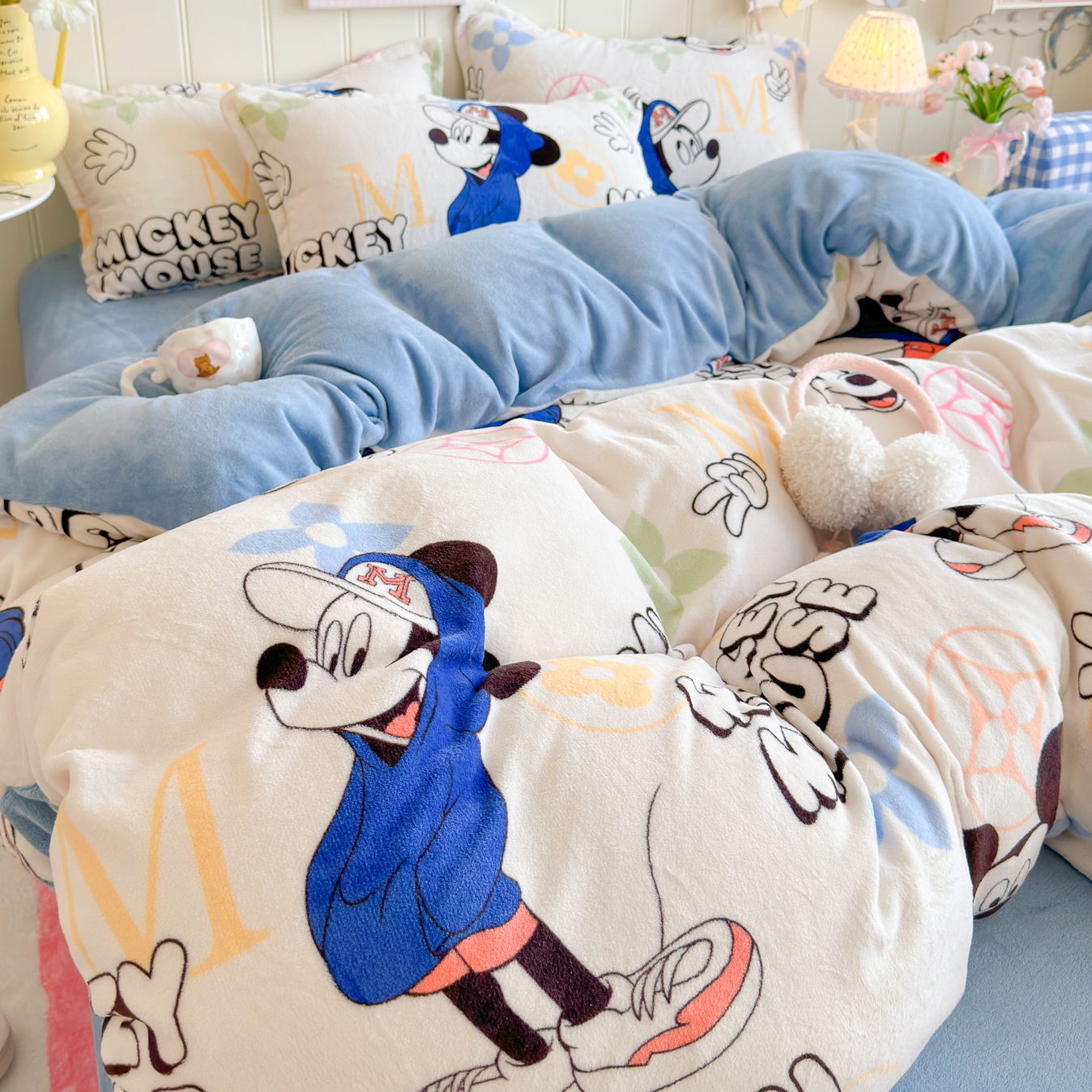 卡通牛奶绒四件套双面绒加厚被套床笠床单款秋冬保暖防滑床上用品