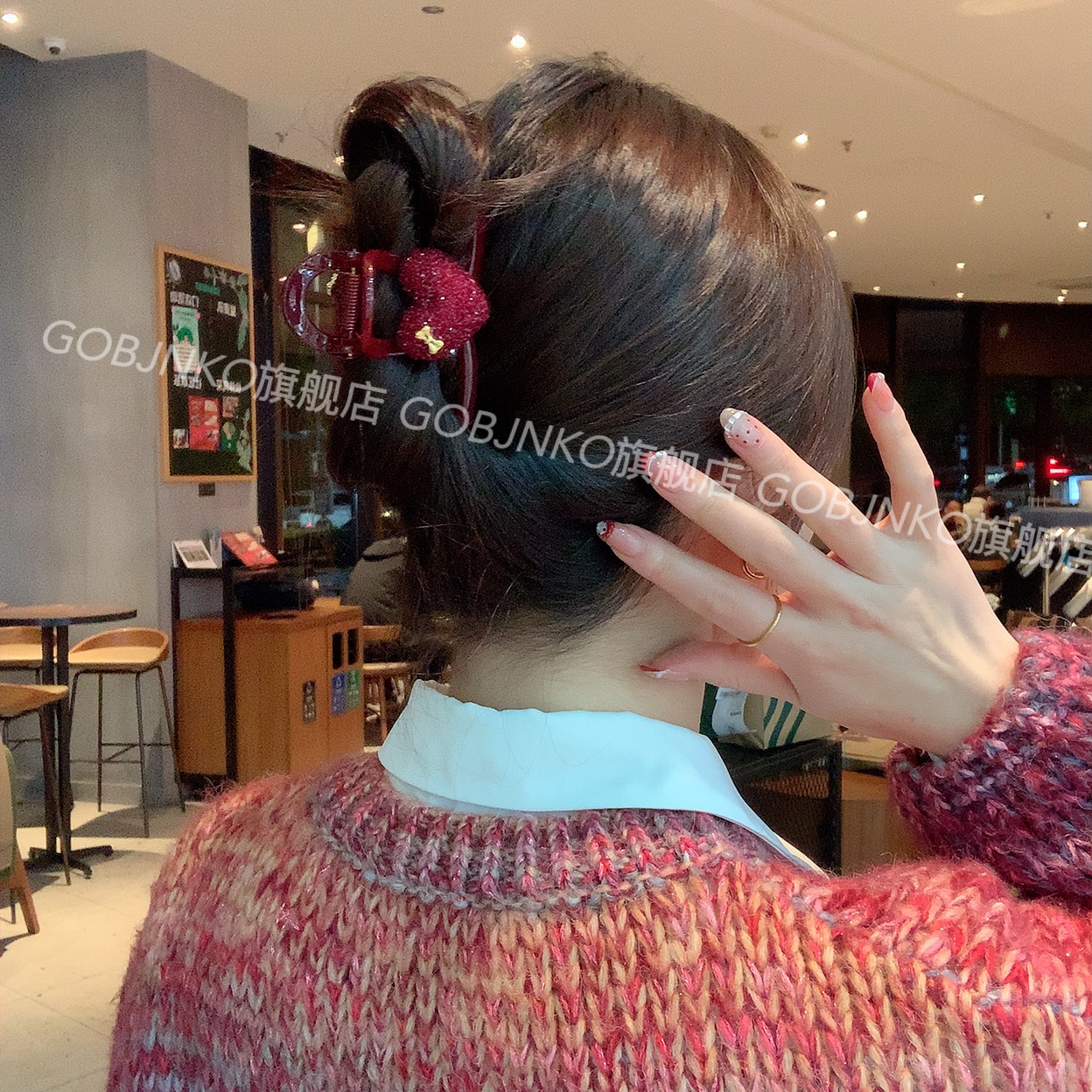 GOBJNKO2026新年红色抓夹简约风爱心设计女发夹小众甜美气质红色