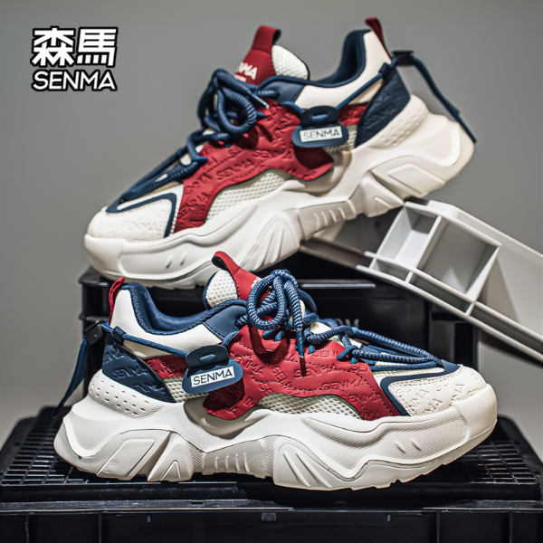 森马男鞋冬季新款网面透气厚底老爹鞋男士时尚休闲鞋百搭增高潮鞋