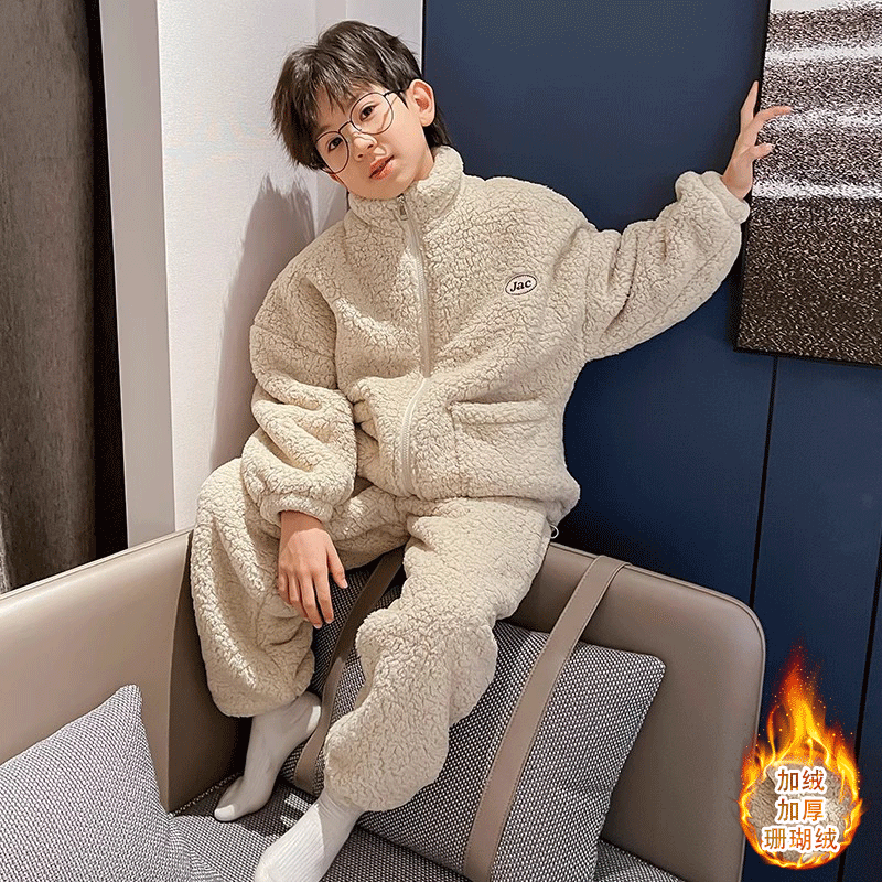 FAVMARTHAFAV MARTHA儿童装男童睡衣秋冬款家居服加绒男孩珊瑚绒