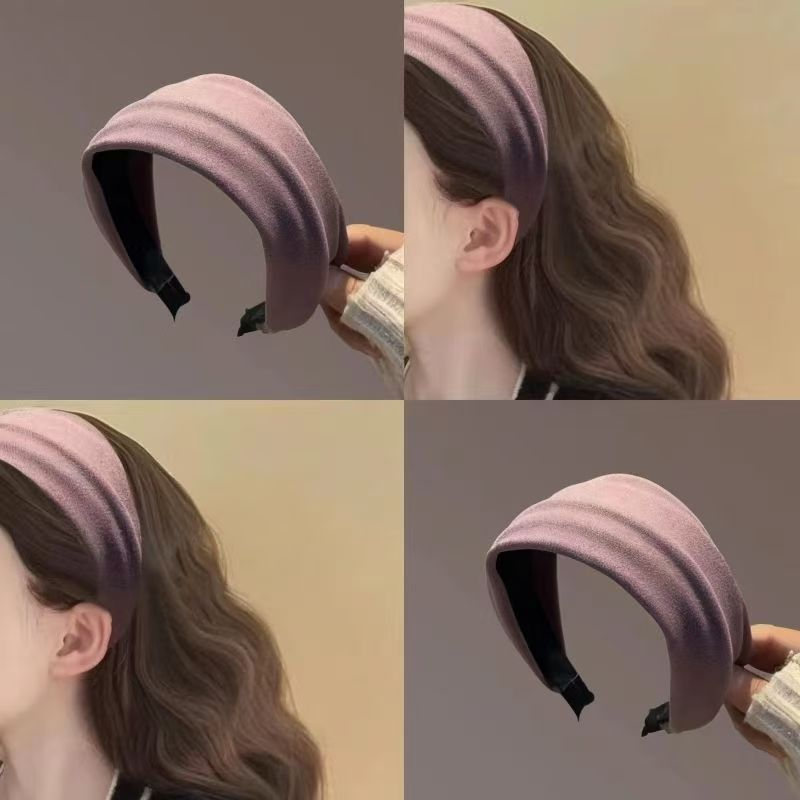 秋冬2025新款温柔紫色发带毛呢褶皱宽边压发发箍S