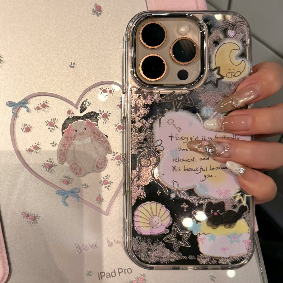 月下蝴蝶适用苹果手机壳15ProMax套iPhone13Pro网红17/16pro卡通