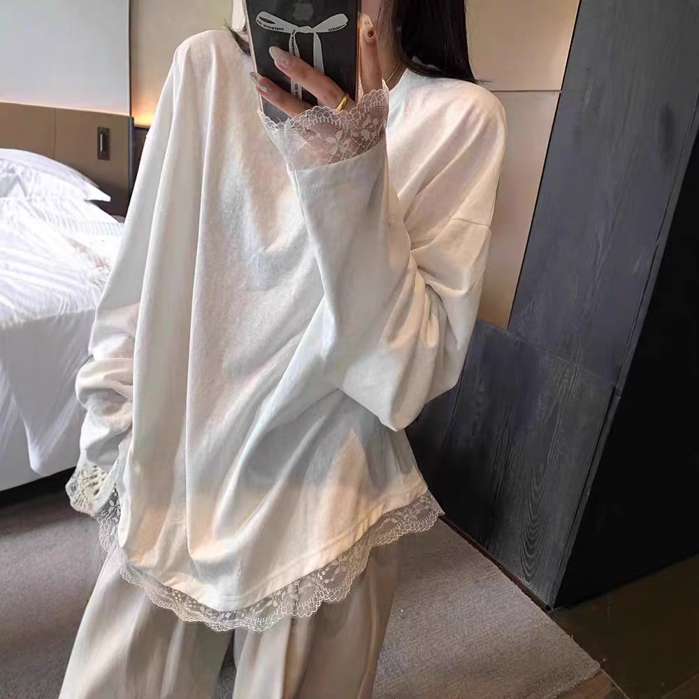 门店32&9！实在貌美！蕾丝心机点缀~全棉赛络纺长袖打底T恤女D00053