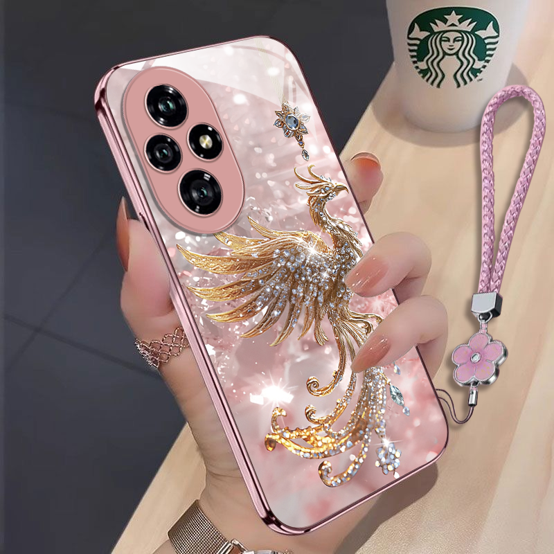 金钻凤凰荣耀200手机壳ELI-AN00新款全包防摔耐脏玻璃壳金属漆