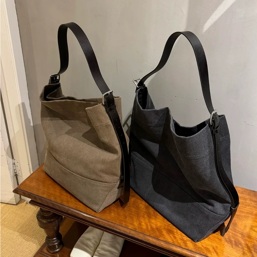 Jennie同款帆布包 中性托特包休闲通勤百搭托特包大容量水桶包