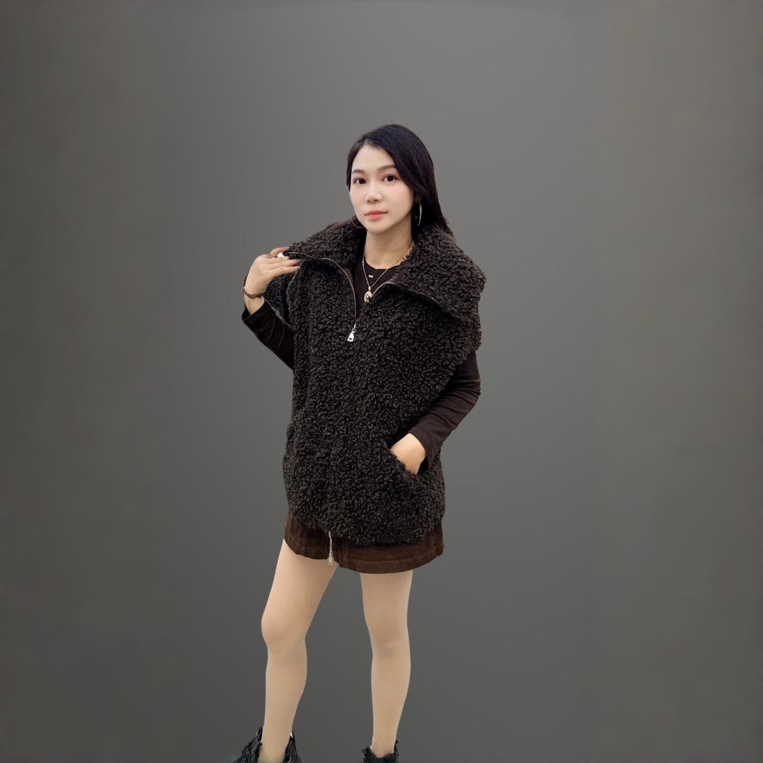 常规款法式拼接仿羊羔毛皮毛一体加厚款马夹无袖毛绒百搭时尚上衣