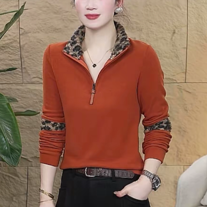 2025冬季新款加绒时尚立领长袖半拉链设计感洋气休闲百搭显瘦上衣