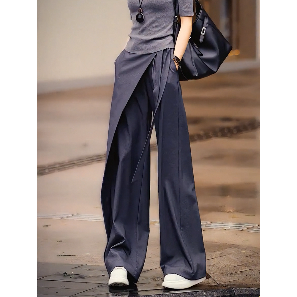 错位西裤结构感斜裁绑带直筒裤屁帘高腰垂感显瘦百搭休闲新款女装