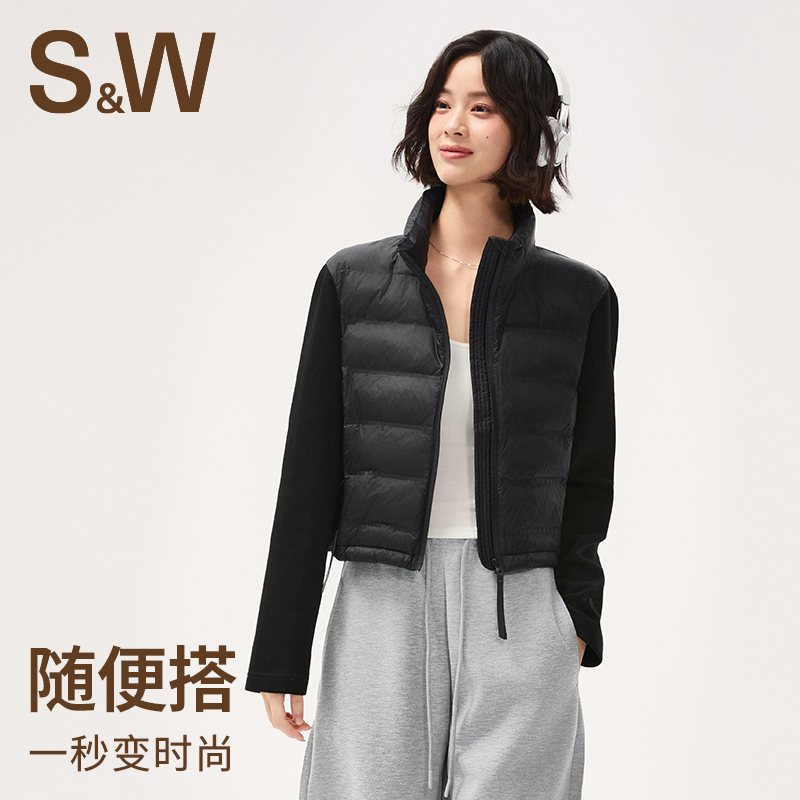 SW速惟新款拼接运动棉服外套女修身休闲潮流短款时尚外套1124