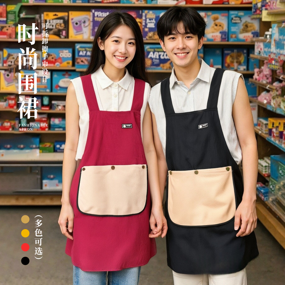 新款可擦手围裙男女同款防泼水厨房家用做饭围腰防油耐脏做饭工作