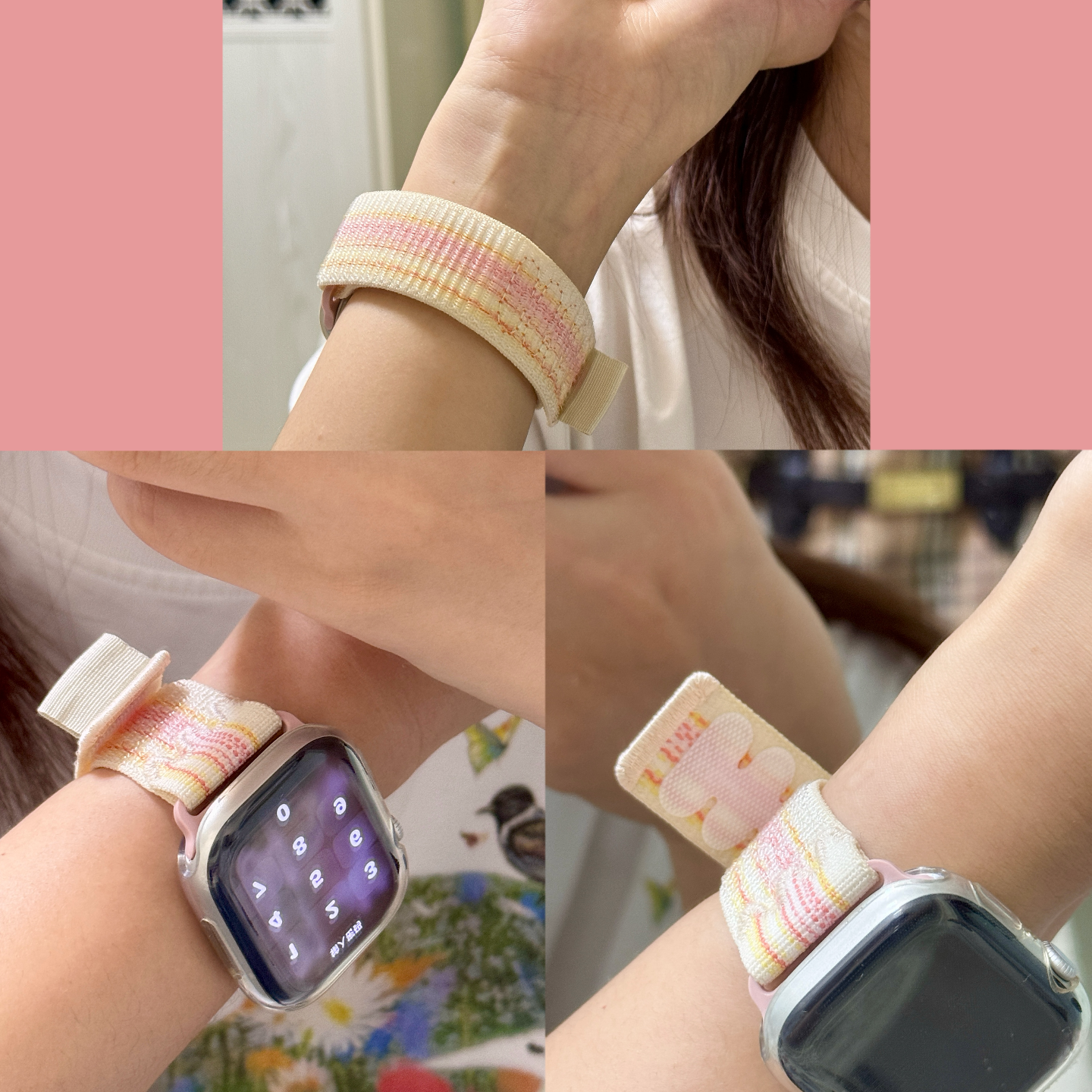 适用于Apple watch S10代透气尼龙回环魔术贴轻便运动编织款表带