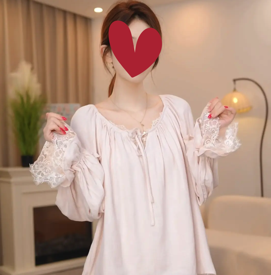 春秋新款宫廷风长袖甜美风全棉睡衣女士家居服套装可外穿甜美宽松