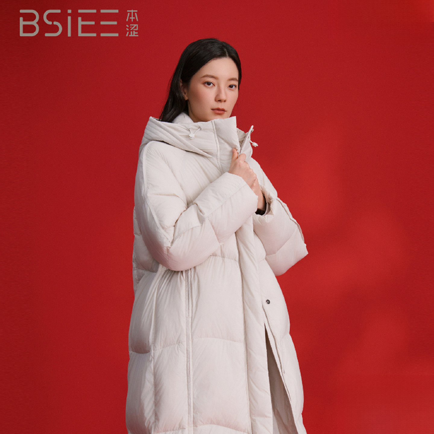 BSIEE本涩休闲宽松连帽女士冬季时尚可拆斗篷羽绒外套