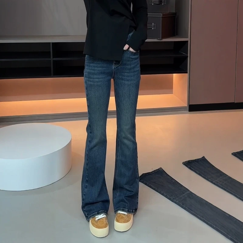 2025秋季新款大码女装高腰胖mm弹力马蹄裤复古百搭修身微喇叭裤子