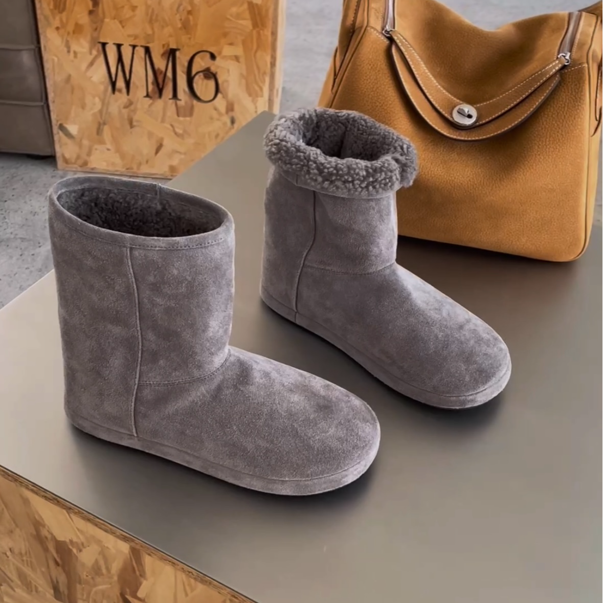 wm6女鞋秋冬极简风短筒雪地靴时尚百搭内增高加绒保暖棉鞋8019-66