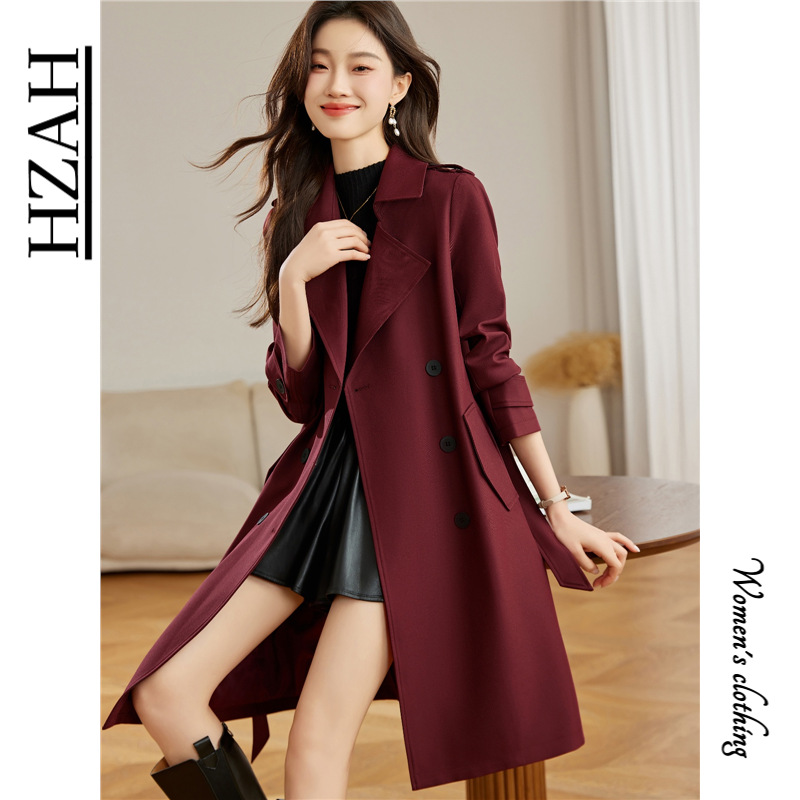 HZAH官方安可拉红高级感中长款风衣外套女秋冬气质显瘦英伦风大衣