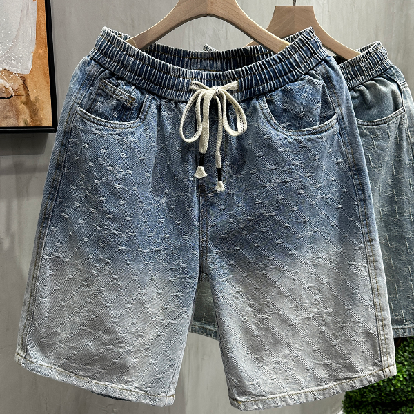 夏季新款薄款男士牛仔短裤宽松直筒时尚潮流休闲百搭水洗五分裤