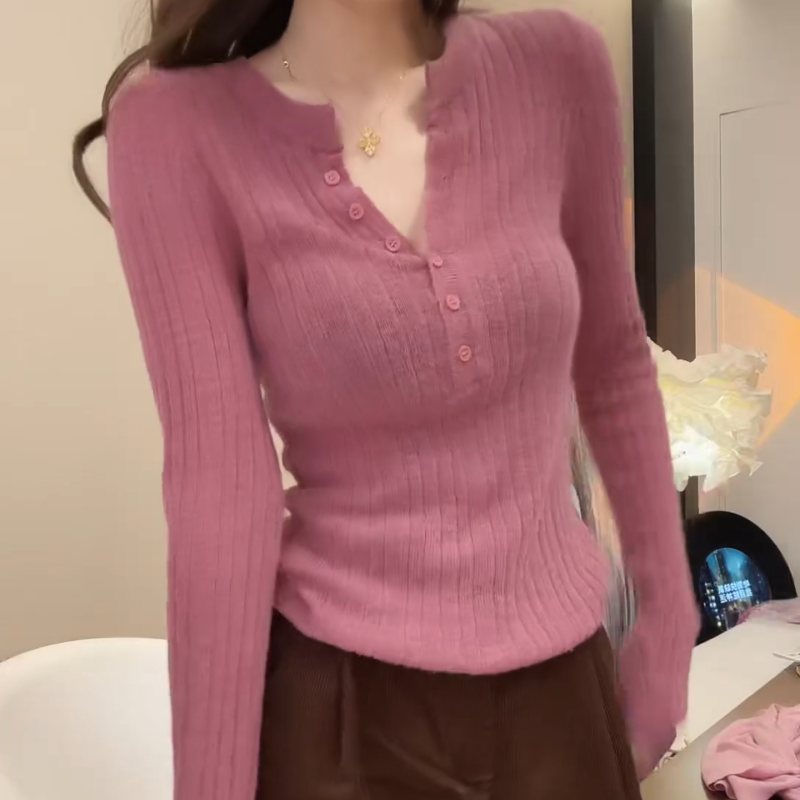 2025秋冬时尚显瘦打底针织衫修身女开口领毛衣LK2507137