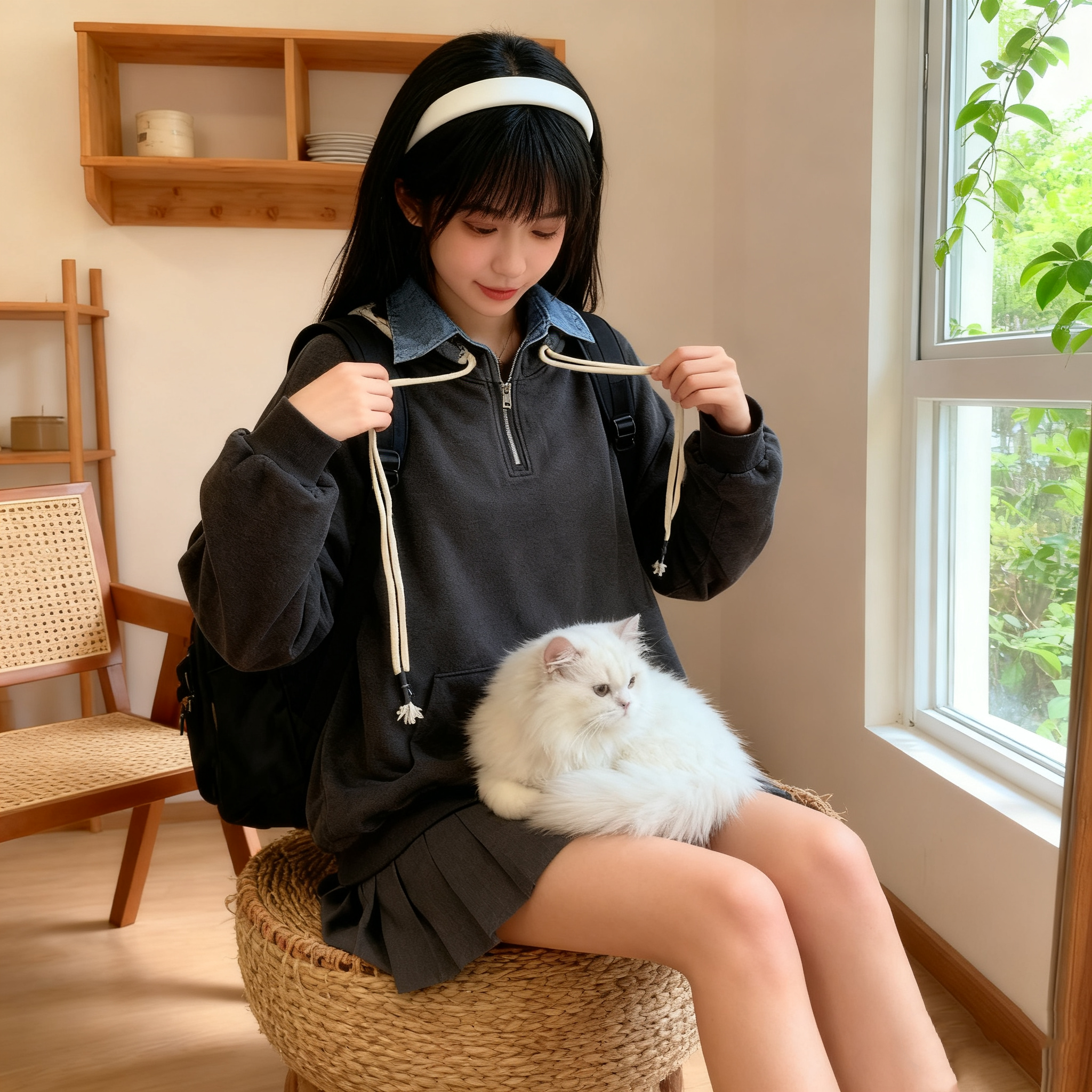 大码300斤美式复古假两件做旧polo衫连帽卫衣男女2025款加绒外套