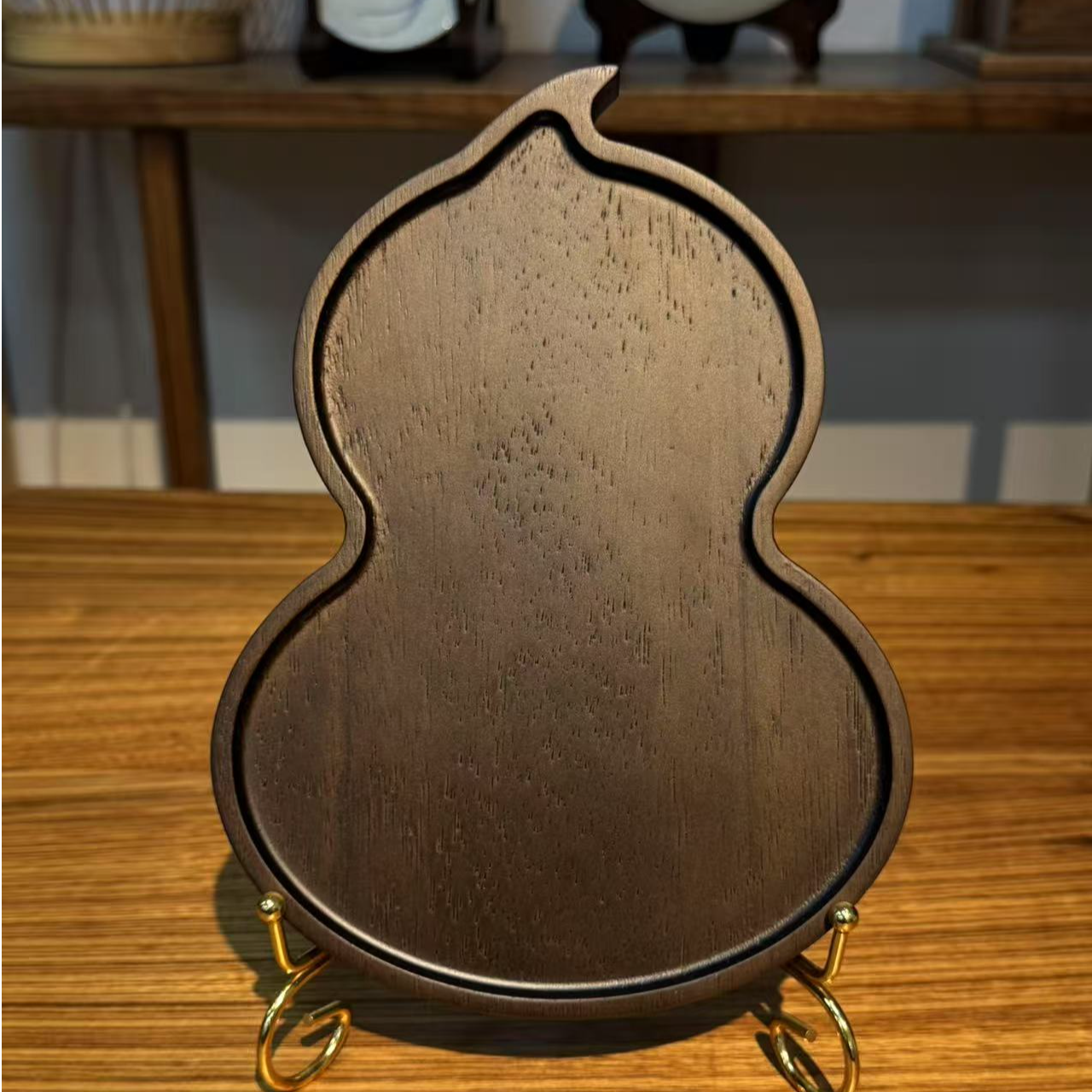 龙福木艺 金丝柚木 葫芦壶承 23*17*2cm 95托盘小清新碟餐盘家用