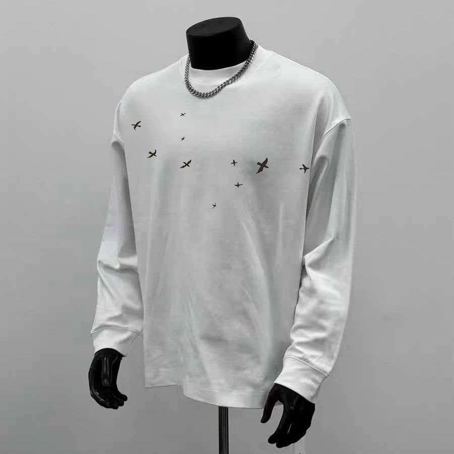 230g！重磅不透潮流简约百搭设计师印花秋冬长袖百搭宽松上衣透气
