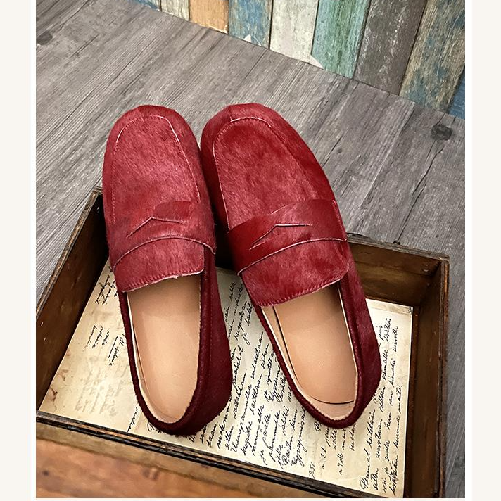 高档舒适时尚春季新款马毛一脚蹬百搭乐福鞋内增高小皮鞋单鞋女鞋