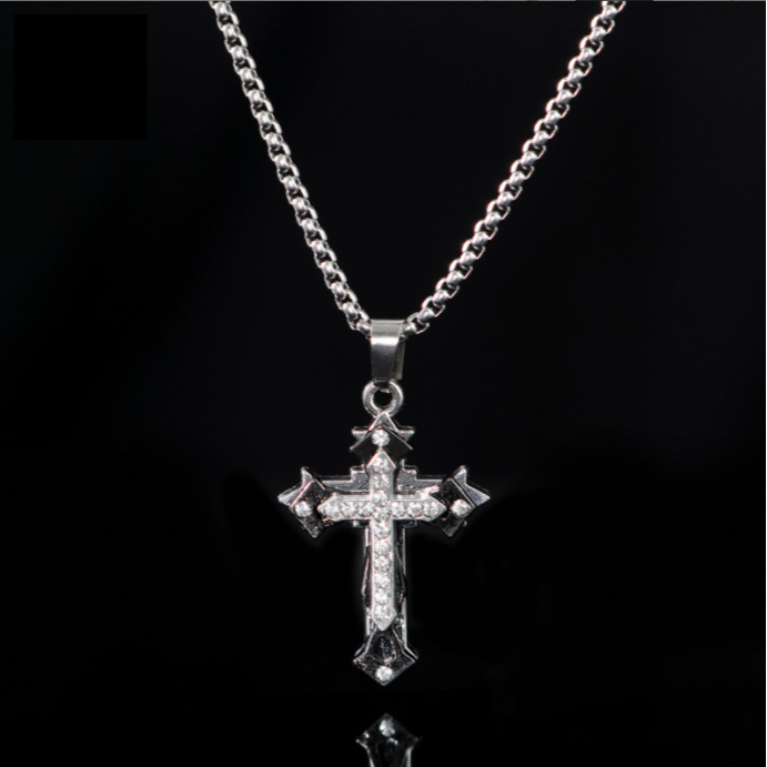 合金吊坠 项链男孩潮镶钻十字架吊坠嘻哈百搭男孩网红项链潮饰品