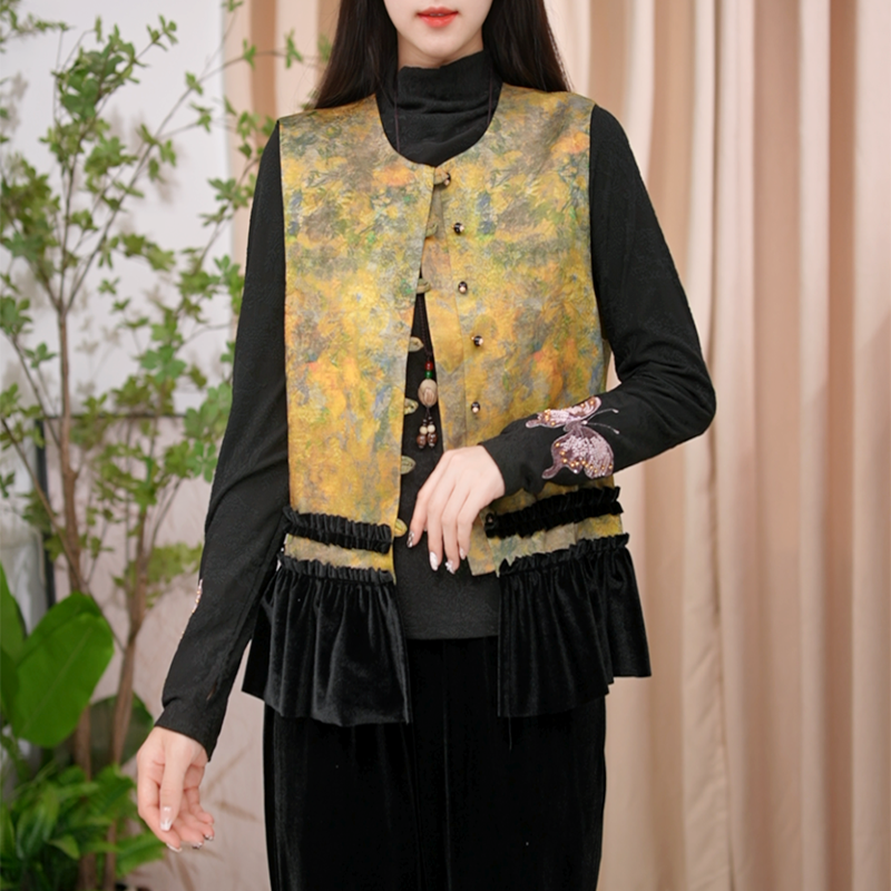 秋装新款大码女装文艺范复古新中式马甲百搭外套