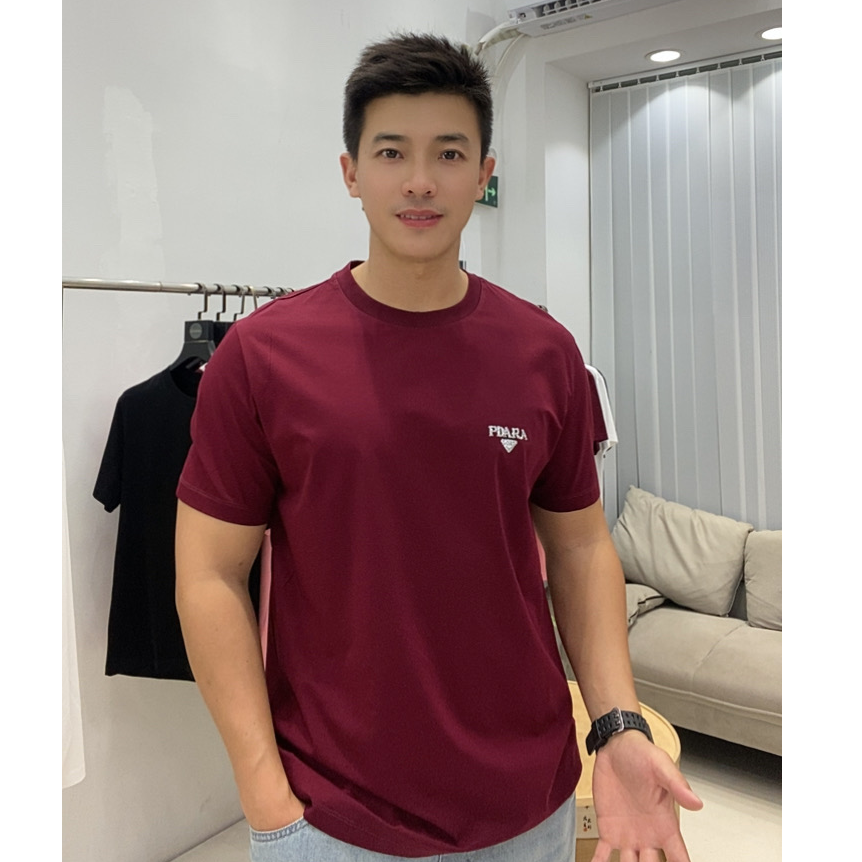 2025夏季新款短袖T恤修身轻奢百搭高品质丝光棉男装圆领上衣烫钻