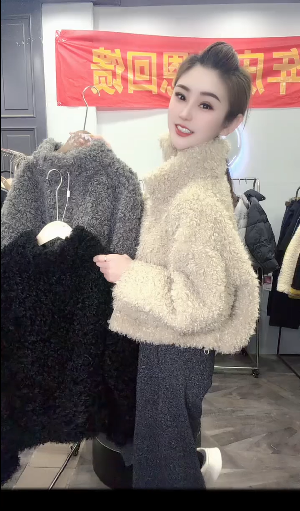 欧货韩版宽松时尚百搭显瘦毛毛外套女立领短款保暖毛绒加厚上衣潮