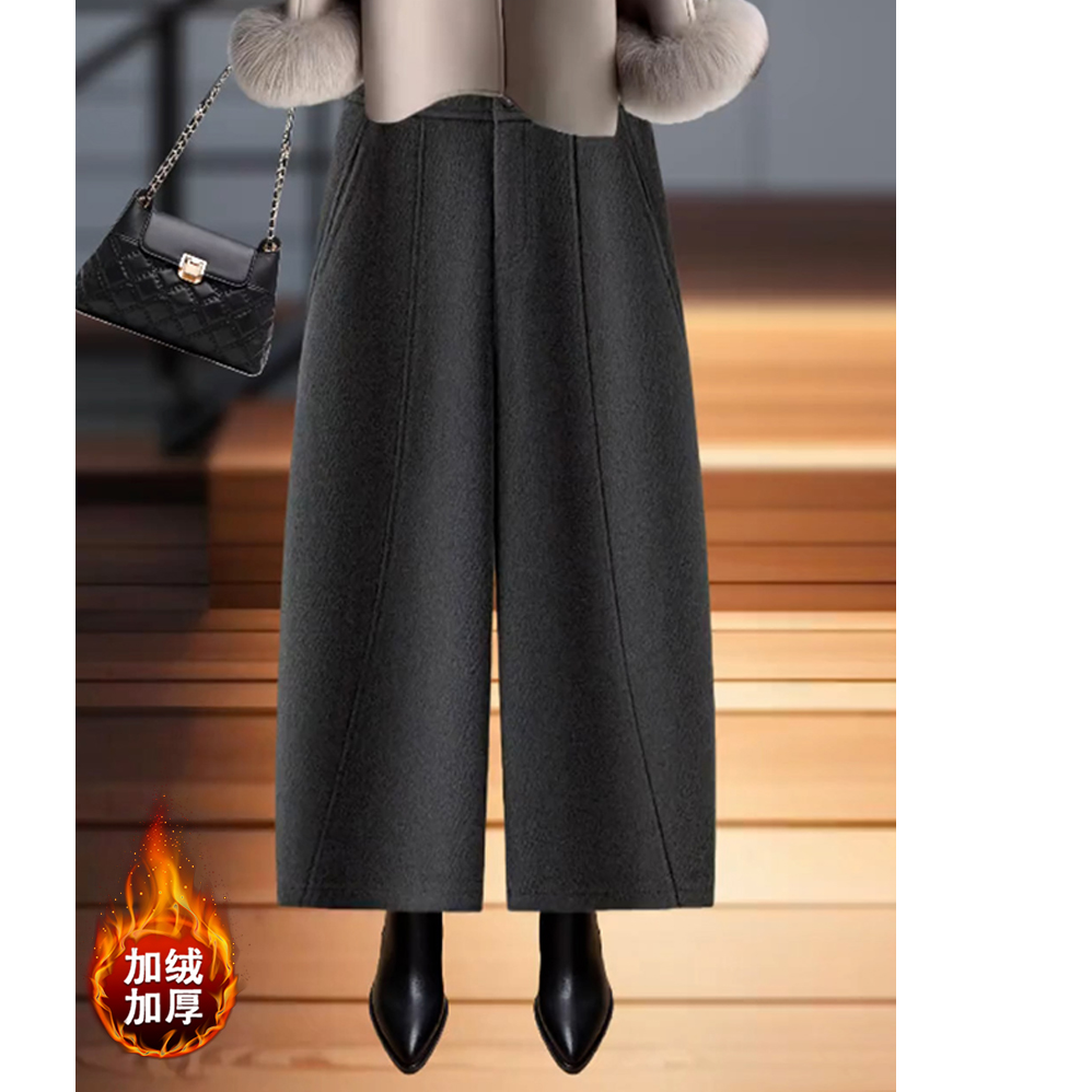 灰色毛呢弯刀裤女加绒2025新款爆款毛呢阔腿裤流行时尚潮牌女装