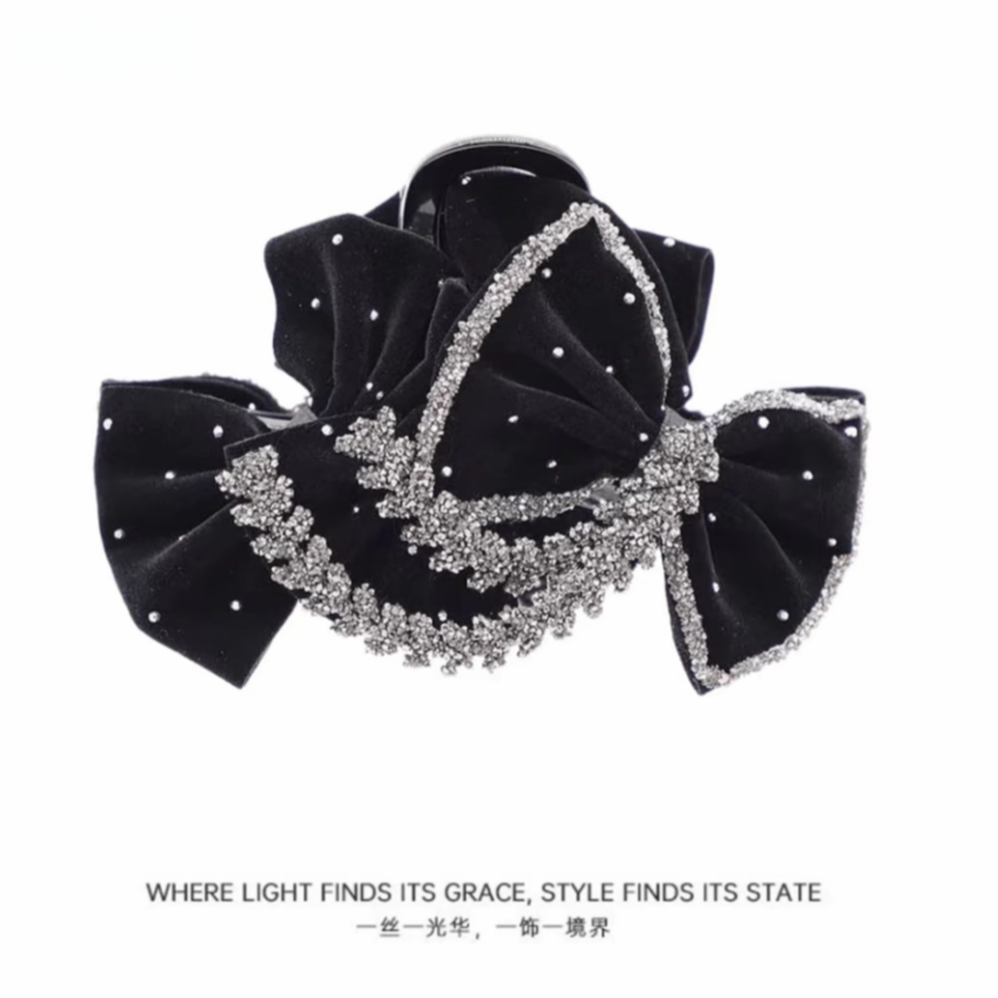 秋冬新款【光芒】法式赫本女 2025新款高端黑色蝴蝶结后脑勺发抓夹