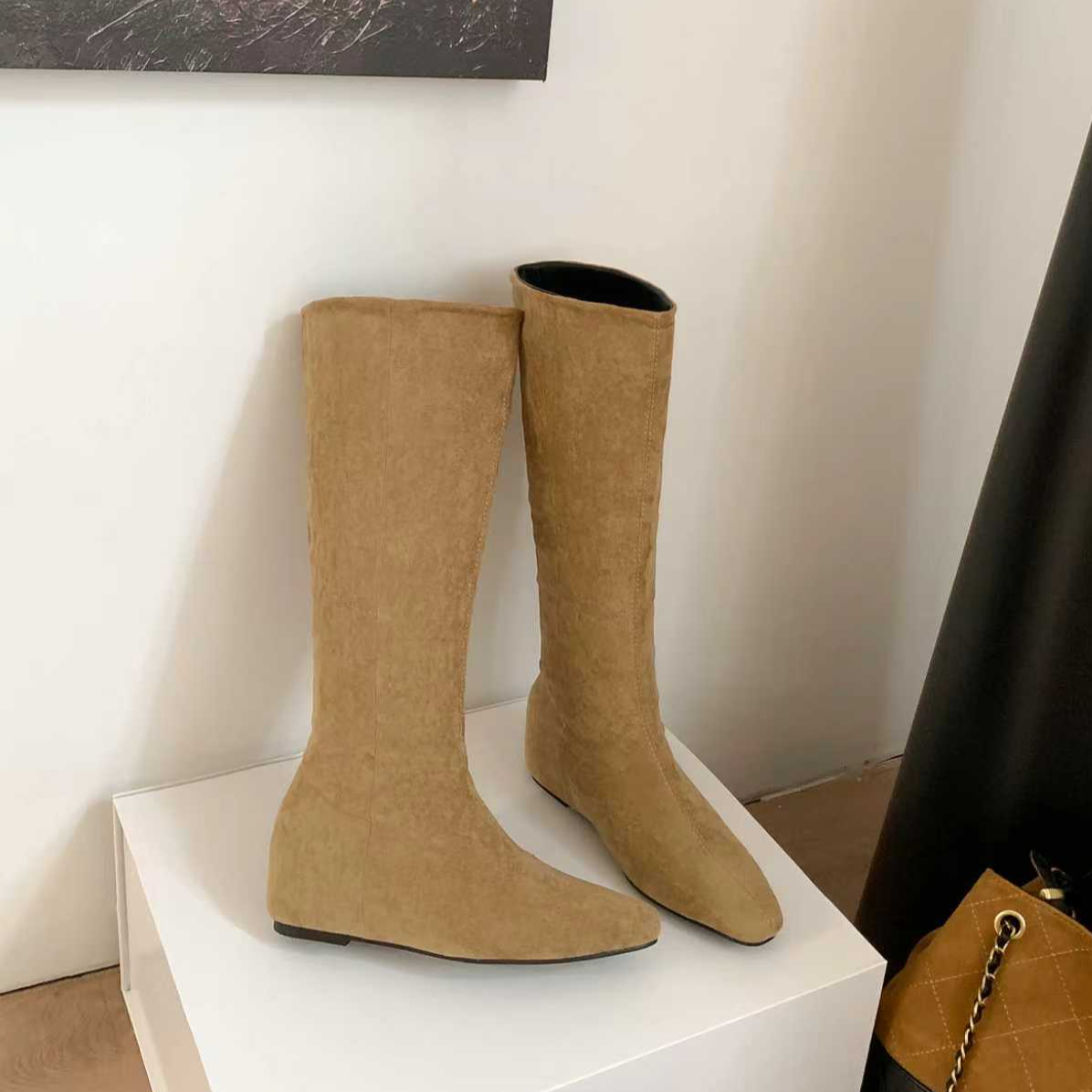 内增高5cm 厚底中筒靴女2025年秋冬新款时尚百搭女鞋后拉链休闲鞋