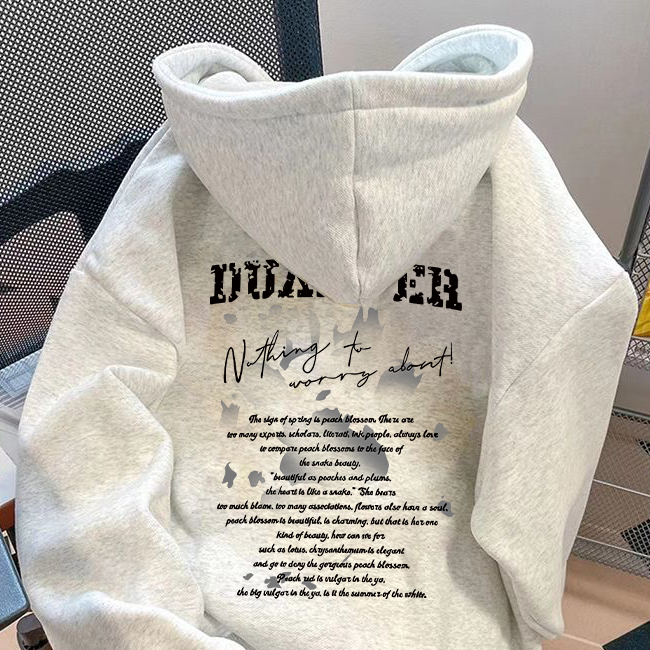 美式vintage字母印花连帽卫衣女设计感宽松加厚加绒秋冬外套潮流