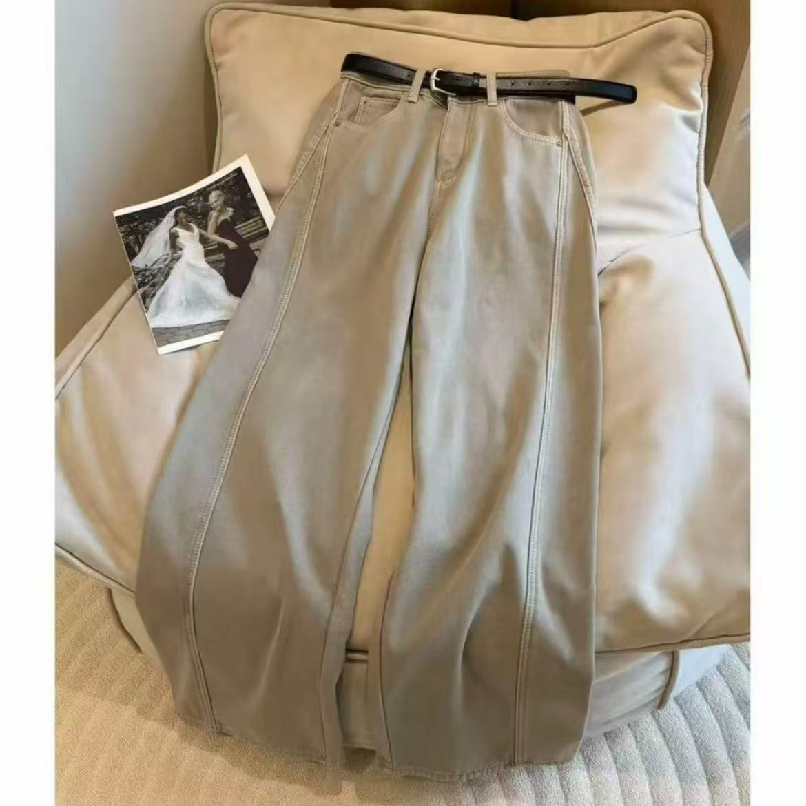 MV同款5889加绒窄版阔腿牛仔裤女2025韩系高腰百搭休闲直筒长裤