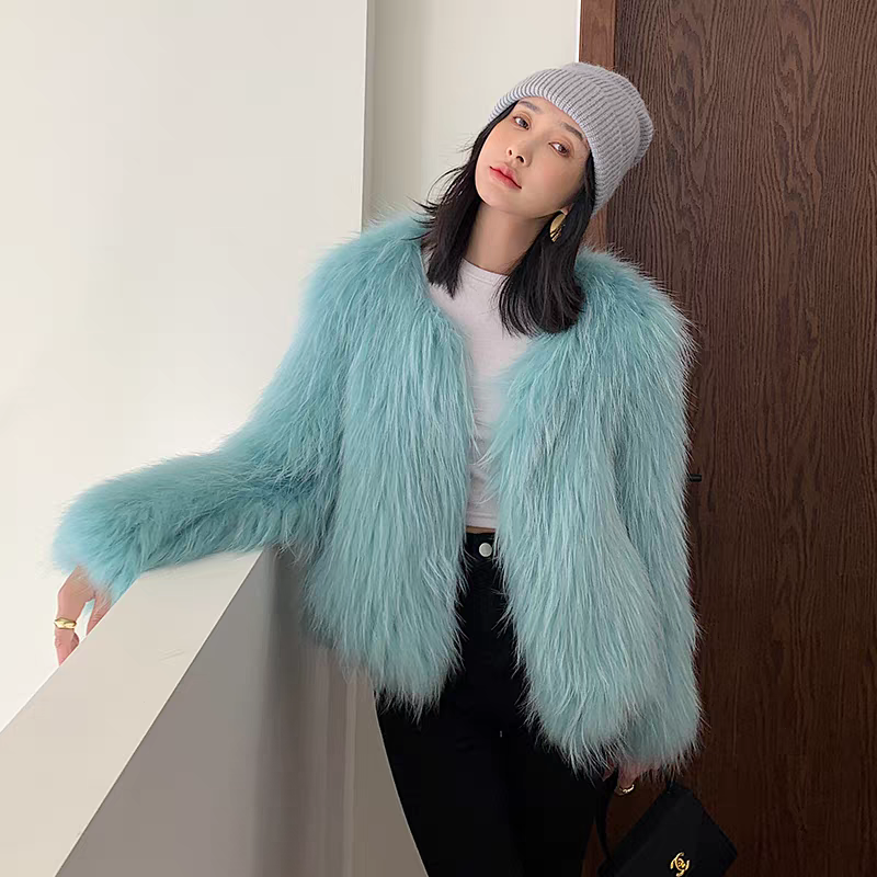 双面编织狐狸毛有侧口袋一长款一个短款