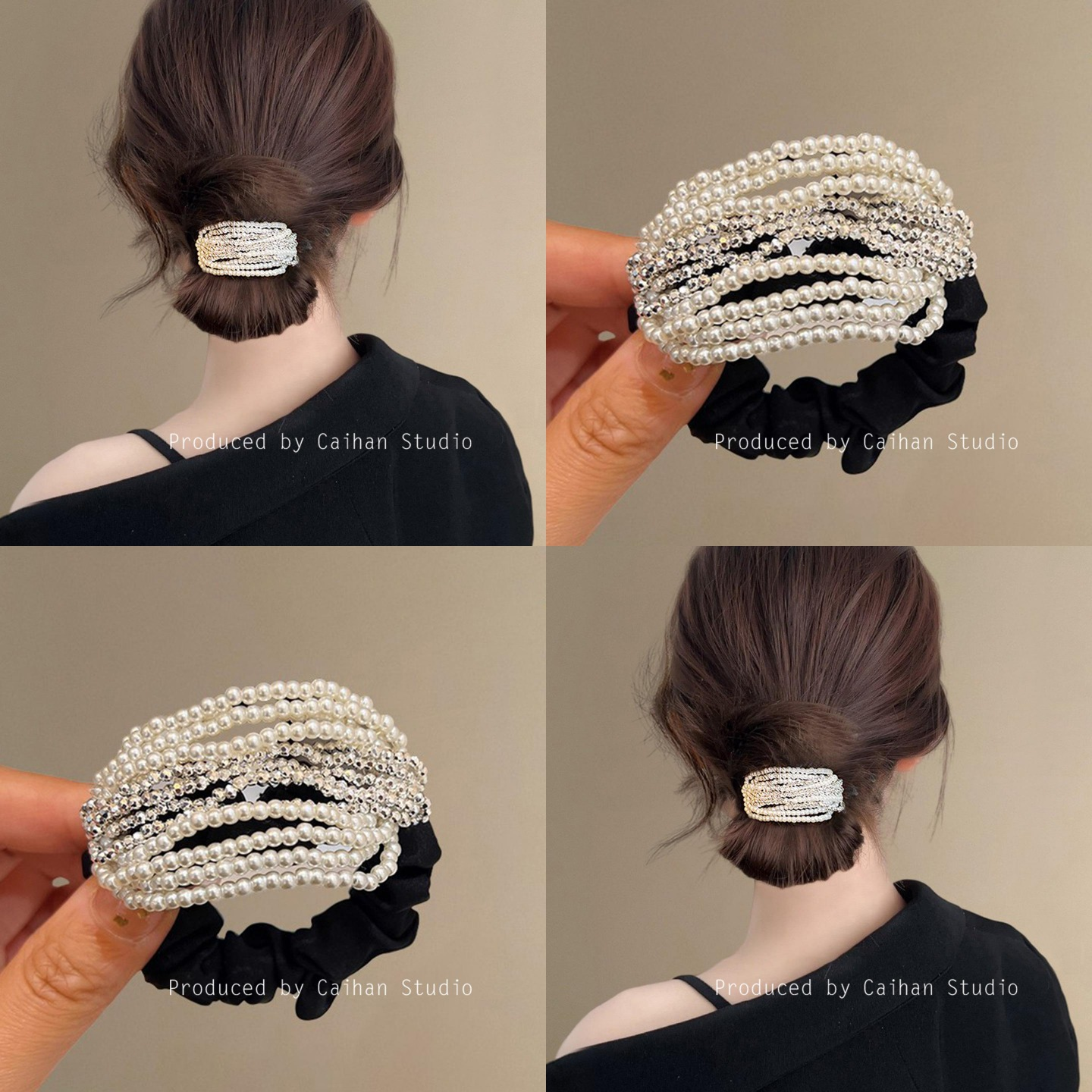 珍珠霜华~法式水钻串珠发圈女高级感精致感气质皮筋发绳旅行发卡
